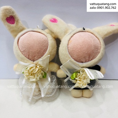 Gấu bông 3D thỏ cặp cô dâu chú rể cỡ 12cm (bán cặp)